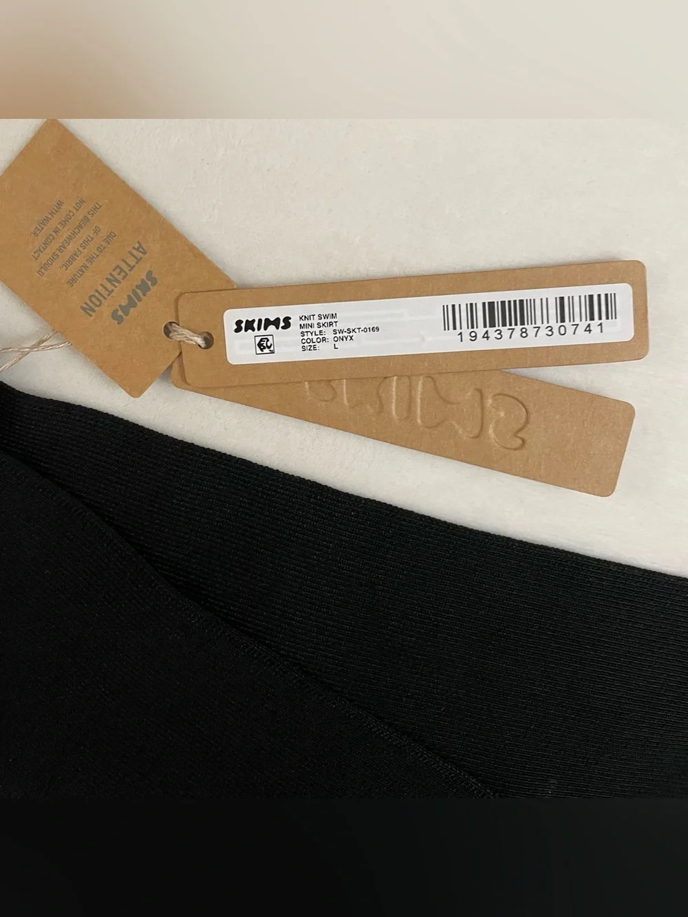 Skims NWT Knit Swim Black Onyx V-Waist Stretch Mini Skirt Size L